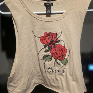 Womans Rue21 Tan Tank Top with Red Floral Design